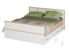 Двуспальная кровать 1,4м Сакура (дуб сонома/белый) в Каменке - kamenka.mebel-nsk.ru | фото
