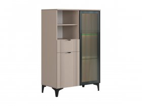 Комод 2 со стеклом Рич (кашемир/фрапучино матовый/черный) в Каменке - kamenka.mebel-nsk.ru | фото