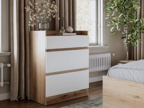 Комод 3 ящика Брауни (дуб делано/белый) в Каменке - kamenka.mebel-nsk.ru | фото