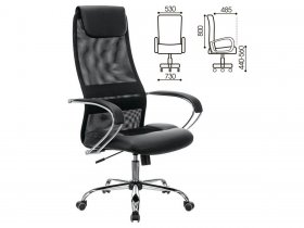 Кресло офисное BRABIX PREMIUM Stalker EX-608 CH, хром, ткань-сетка/кожзам, черное в Каменке - kamenka.mebel-nsk.ru | фото