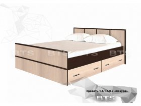 Кровать двуспальная с ящиками 1,4м Сакура (BTS) в Каменке - kamenka.mebel-nsk.ru | фото