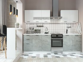 Кухонный гарнитур Дуся 2,0 м (белый глянец/цемент) в Каменке - kamenka.mebel-nsk.ru | фото