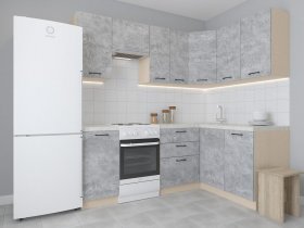 Модульная угловая кухня 1,4м*2,1м Лада (цемент) в Каменке - kamenka.mebel-nsk.ru | фото