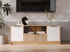 Тумба под ТВ  ТМ-001 Ивис (дуб крафт золотой/белый) в Каменке - kamenka.mebel-nsk.ru | фото